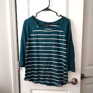 Forever 21 Teal and White Striped Top Large